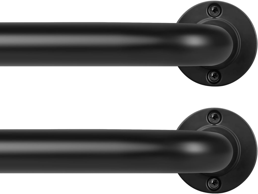 Black Wrap Around Curtain Rods 2Pack:Blackout Heavy duty Adjustable Window Curtain Rod for Bedroom,Industrial Darkening Curved French Metal Single Drapery Rods Easy Install,Matte Black 48-90"