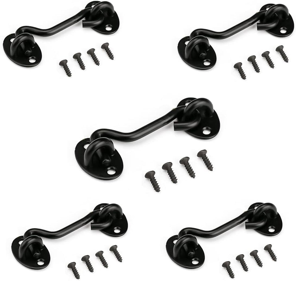 3” Barn Door Lock Gate Latch 5 Pack,Privacy Hook and Eye Latch, Easy Lock for Wooden Fence, Screen Door, Outdoor Fence, Black