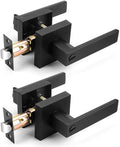 Probrico Interior Black Door Handle, Heavy Duty, Flat Square Privacy Door Handles, Keyless Door Levers Lockset for Bedroom and Bathroom (2 Pack, Modern)