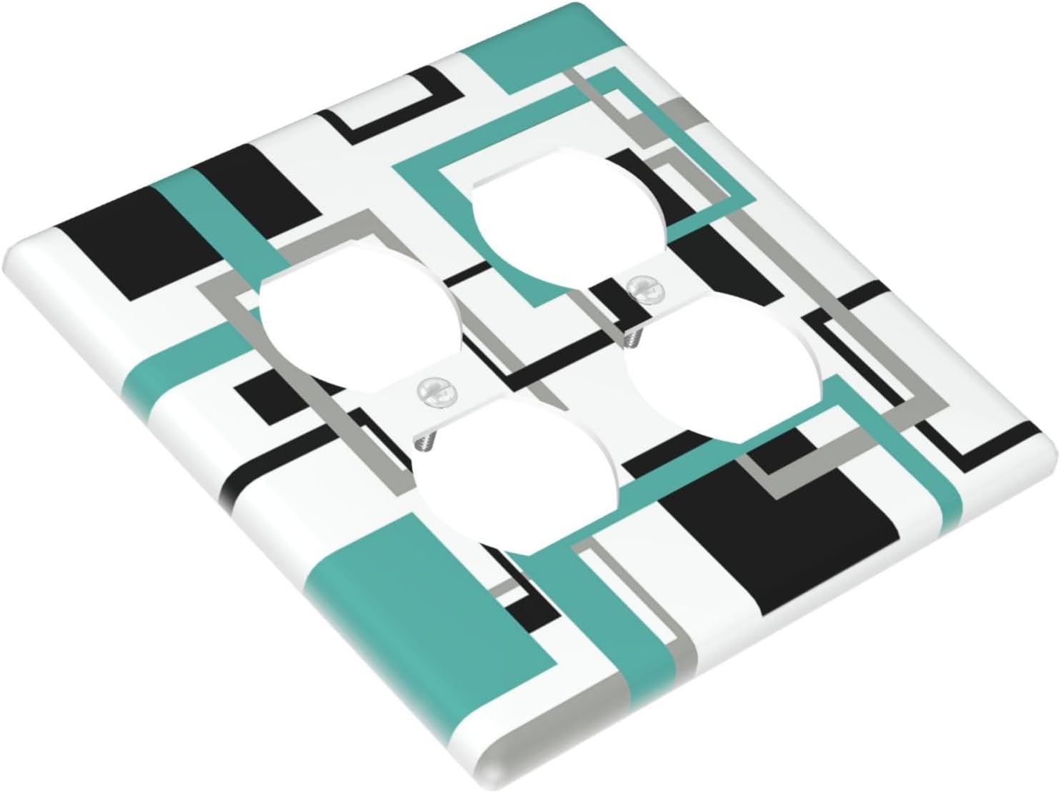 Geometric Turquoise Black Gray Modern Abstract Boho Outlet Covers 2 Gang Double Duplex Decorative Light Switch Covers Electrical Wallplates Socket Faceplate for Office Nursery Decor