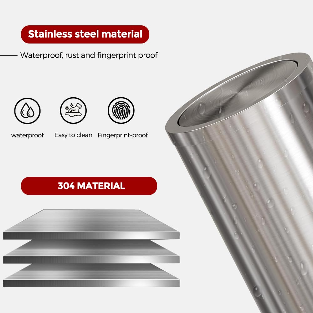 Stainless Steel Garbage Can with Lid,Small Bathroom Trash Can with Flipping Lid for Bathroom,Hotel,Office,Laundry【Perfect Christmas Gift】(Sliver)