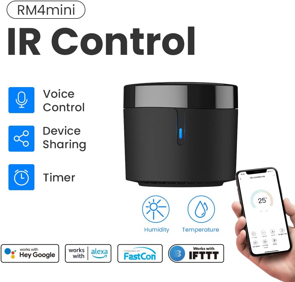 Broadlink RM4 Mini Smart Infrared Universal Remote Control by Smartphone from Anywhere Works with Google Assistant and Alexa