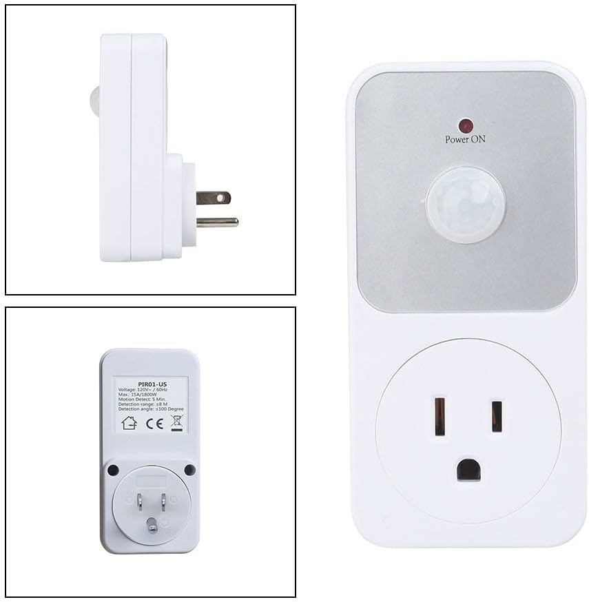Motion Sensor Outlet, PIR Motion Sensor Power Socket Switch, 110V 1800W, Auto On/Off With 5-Minute Delay, 8-Meter Detection For Home Security In Garage And Hallway, White