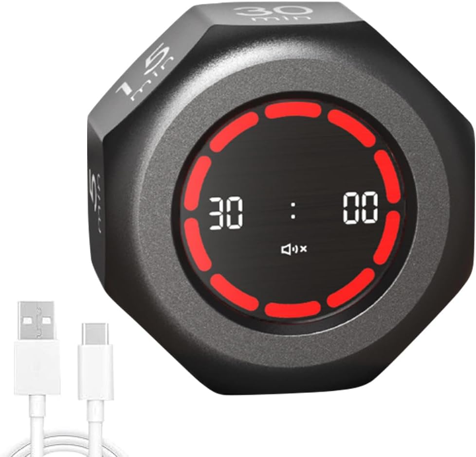 Pomodoro Timer Cube - Rotating Visual Focus Timer for, Desk Productivity Flip Stopwatch with 1/3/5/15/30/60/90-Min Countdown Modes for Work, Study, Back to School, Kitchen