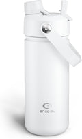 ENCOOL Insulated Water Bottle with Straw Stainless Steel Water Bottle, Leak-Proof, BPA-Free, Double Wall Vacuum Keeps Cold for 24 Hours for Sports, Travel, School (18 oz, Polar White)