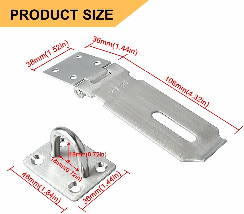 Alise 2pcs Door Locks Hasp Latch,4 Inch SUS 304 Stainless Steel Safety Packlock Clasp Hasp Lock Latch,with Fixing Screw for External Doors Window Cabinet Pet Cage,Brushed Nickel MS9-4C-2P