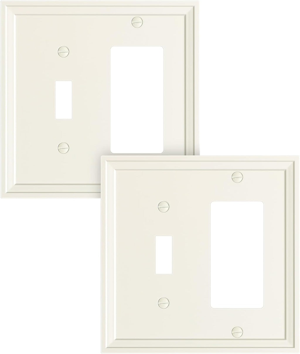 2-Pack Combo Toggle/Decorator Light Switch Cover Plate, Light Almond Modern Decorative Electrical Outlet Covers, Bamboo Fiber Wall Switch Plates and Outlet Covers