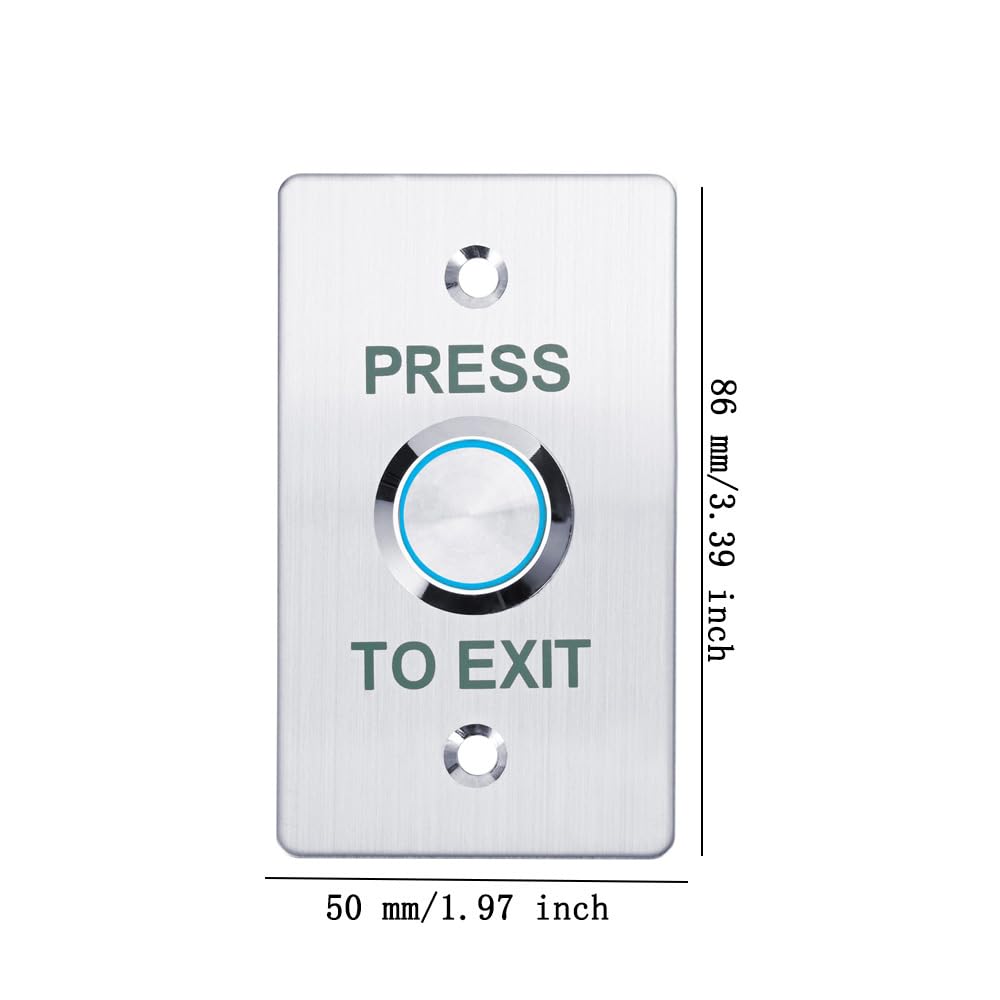 Push to Exit Button，12V DC Push to Exit Switch with LED Light, IP67 Waterproof,NC/NO/COM Outputs, Surface Mount Request-to-Exit Device for Access Control Systems (86X50-B)