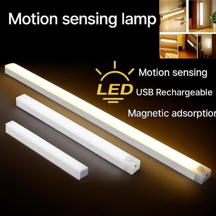 Punch-Free Smart Sensor Magnetic Rechargeable Led Lights, Sensor Magnetic Rechargeable Led Lights, Under Cabinet Lights, for Stairs,Wardrobe,Cabinet (White Light, 20cm/7.8in)