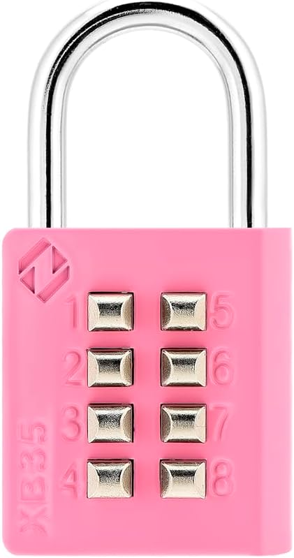 XB35 8-Digit Push Button Combination Padlock, 4 Digit Locking Mechanism, Pink, 1-Pack