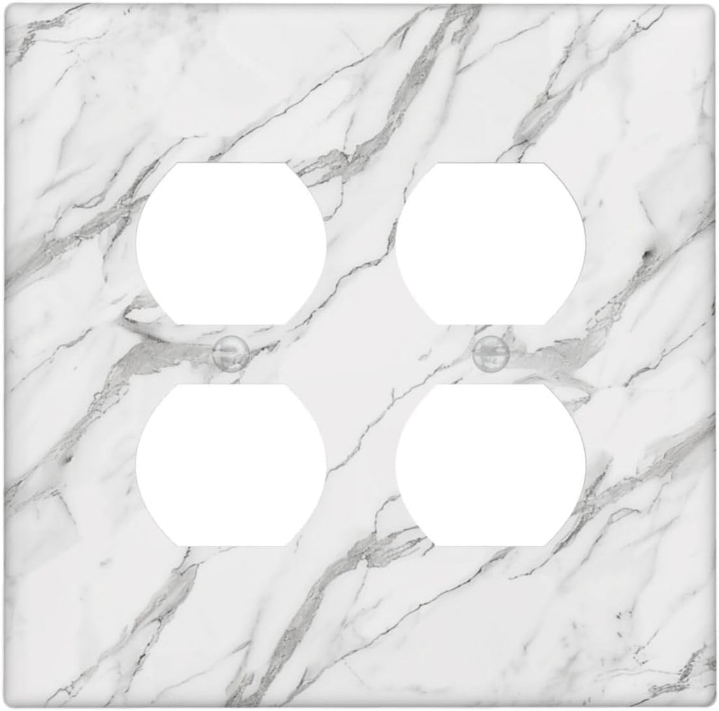 Decorative Outlet Covers Modern Grey Marble Texture 2 Gang Light Switch Cover Plate Double Duplex Wall Plates for Electrical Outlets Switch Plate Covers for Bedroom Kitchen Home Decor