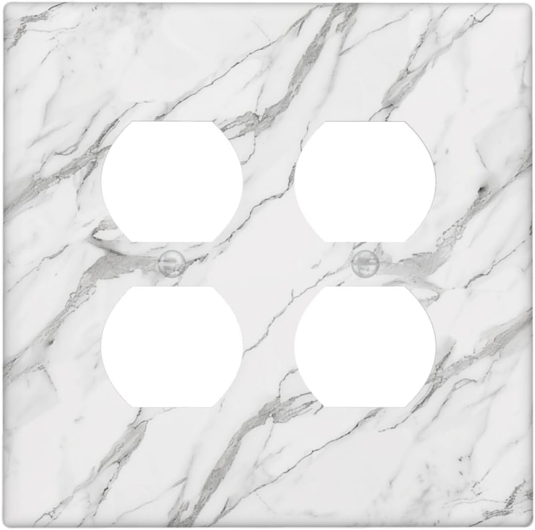 Decorative Outlet Covers Modern Grey Marble Texture 2 Gang Light Switch Cover Plate Double Duplex Wall Plates for Electrical Outlets Switch Plate Covers for Bedroom Kitchen Home Decor