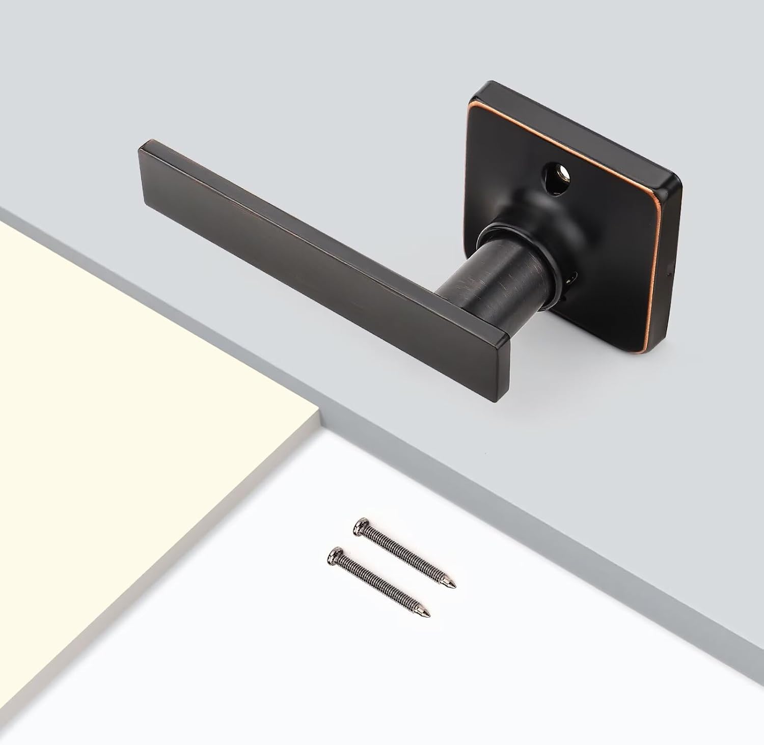 GOBEKOR 2 Pack Oil Rubbed Bronze Door Handles Interior Single Dummy Door Levers Bronze Closet Door Handle Interior Keyless Door Locks for Closet Bronze Square Door Handles