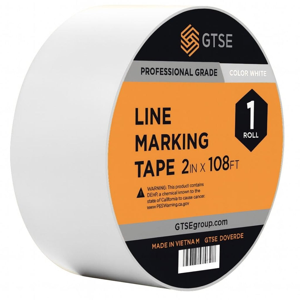 GTSE 2 inch x 108 ft White PVC Vinyl Floor Tape, 48 Rolls, Safety Marking Tape, 6 mil Thick, Suitable for Dance Floors, Gyms, Warehouses, Sports Facilities