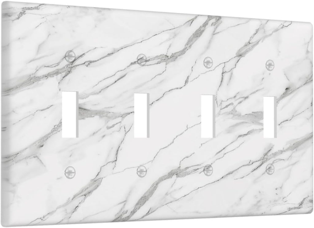 Decorative Light Switch Cover Plate Modern Grey Marble Texture 4 Gang Wall Plates for Electrical Outlets Quad Toggle Switch Plate Covers Outlet Covers Faceplate for Bedroom Home Decor