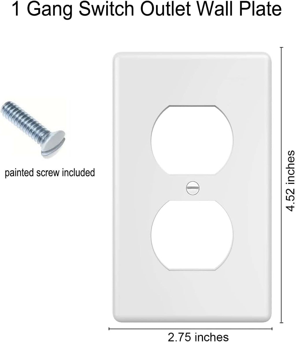 Duplex Wall Plates 1-Gang Switch Outlet Electrical Cover Plate Unbreakable Thermoplastic Faceplate for Light Receptacle Outlet Switch, White (20 Pack)