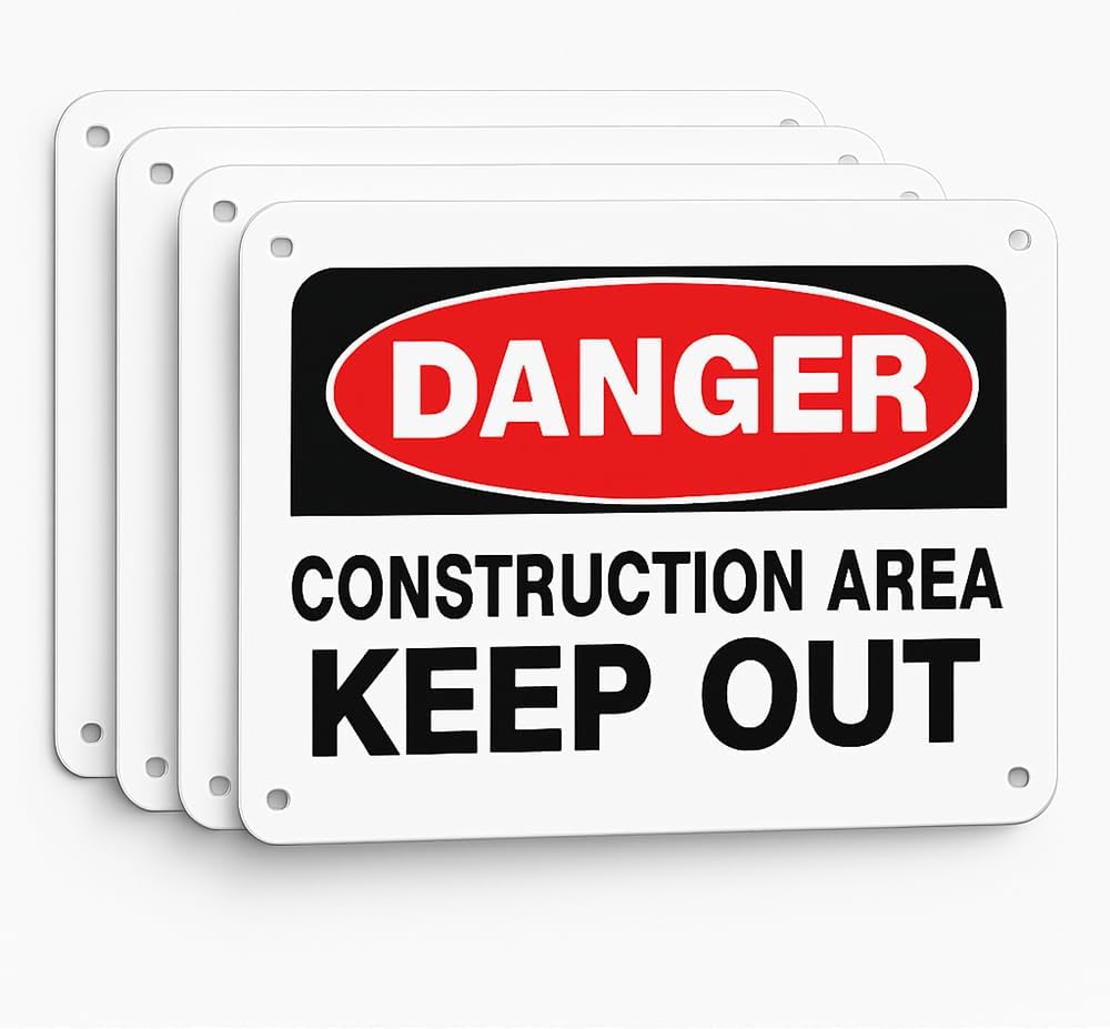 Constructicn Area Keep Out Signs, Danger Do Not Enter Sign Metal Danger Sign 10x14 Inch Rust Free Aluminum UV Printed Easy to Mount Weather Resistant Long Lasting Ink (4-Pack)…