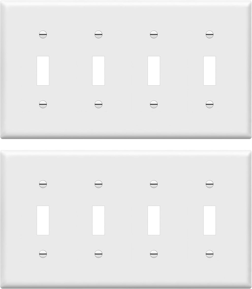 ENERLITES Quad Light Switch Wall Plate, Standard Size 4-Gang 4.50" x 8.19", Unbreakable Polycarbonate Thermoplastic, 8814-W-2-PCS, White, 2 Pack