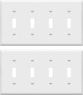 ENERLITES Quad Light Switch Wall Plate, Standard Size 4-Gang 4.50" x 8.19", Unbreakable Polycarbonate Thermoplastic, 8814-W-2-PCS, White, 2 Pack