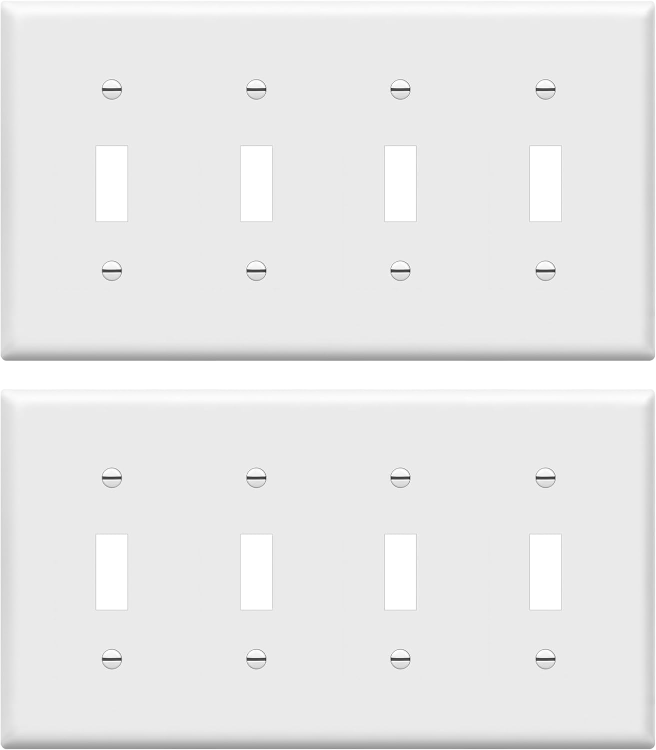 ENERLITES Quad Light Switch Wall Plate, Standard Size 4-Gang 4.50" x 8.19", Unbreakable Polycarbonate Thermoplastic, 8814-W-2-PCS, White, 2 Pack