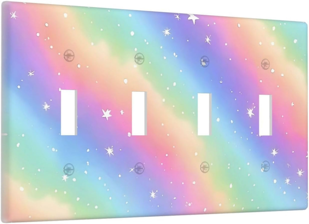 Decorative Light Switch Cover Plate Pink Blue Purple Iridescent Rainbow 4 Gang Wall Plates for Electrical Outlets Quad Toggle Switch Plate Covers Outlet Covers Faceplate for Bedroom Decor