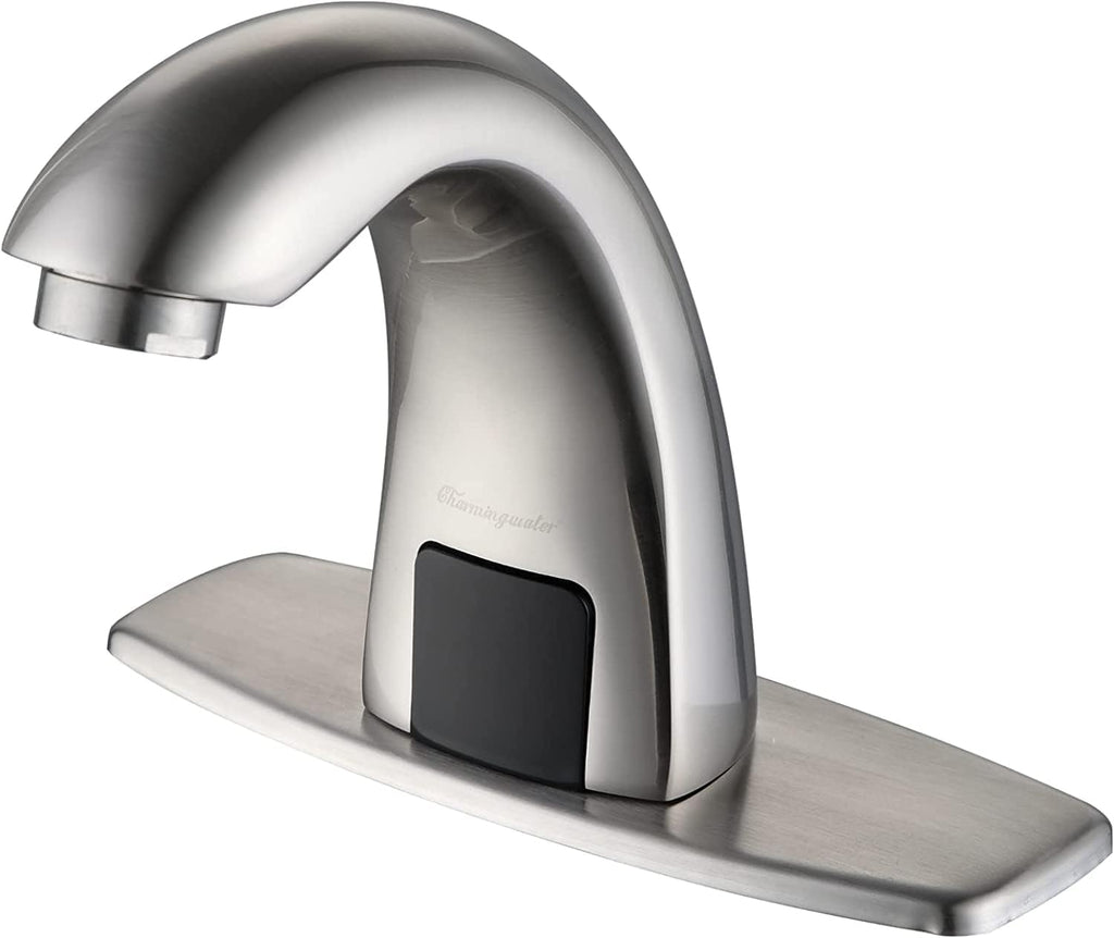 Charmingwater Touchless Bathroom Sink Faucet with Automatic Sensor, Motion Bathroom Faucet with Hole Cover Plate, Brushed Nickel