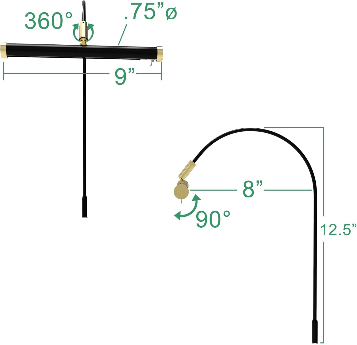 Cocoweb 9 Inch Tru-Slim Black and Brass Picture Light - LED, 2700K, Adjustable Arm, Plug-in, Toggle Switch, Sleek and Compact Design
