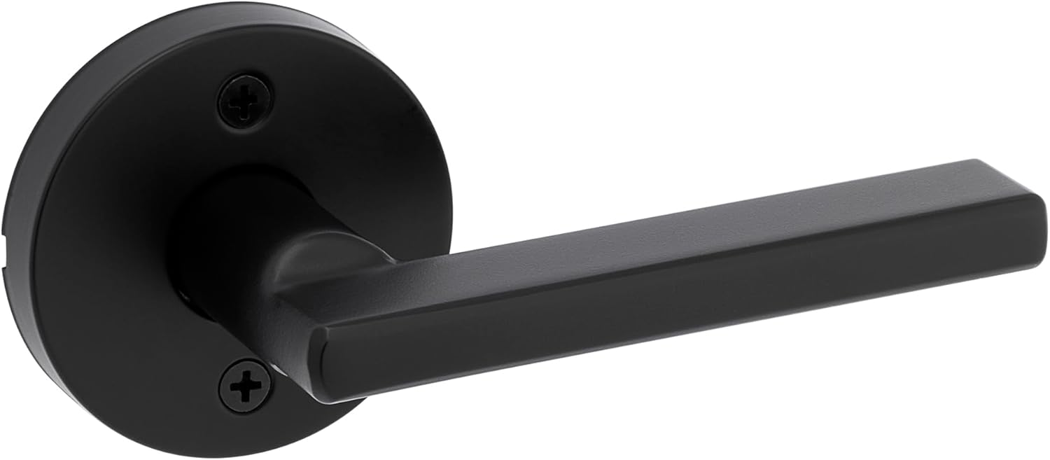 Kwikset Halifax Dummy Door Handle, Single Sided Round Lever for Closets, French Double Doors, and Pantry, Matte Black Non-Turning Reversible Interior Push/Pull Lever, with Microban Protection