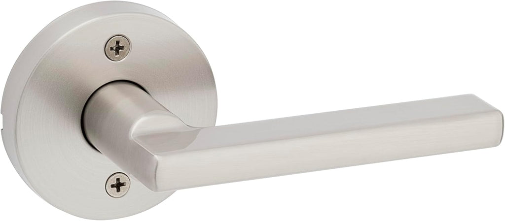 Kwikset Halifax Dummy Door Handle, Single Sided Round Lever for Closets, French Double Doors, and Pantry, Satin Nickel Non-Turning Reversible Interior Push/Pull Lever, with Microban Protection