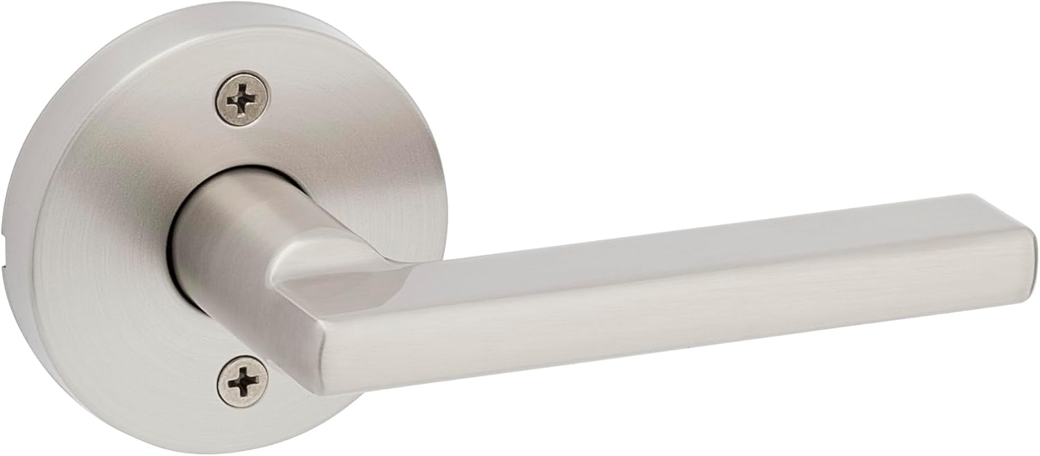 Kwikset Halifax Dummy Door Handle, Single Sided Round Lever for Closets, French Double Doors, and Pantry, Satin Nickel Non-Turning Reversible Interior Push/Pull Lever, with Microban Protection
