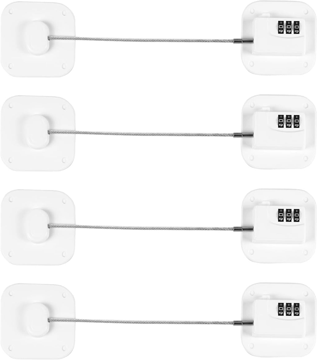 Refrigerator Lock, Combination Lock for Refrigerator Cabinets, Drawers, Heavy Duty Fridge Lock, Easy Install No Keys Needed (White-4Pack)