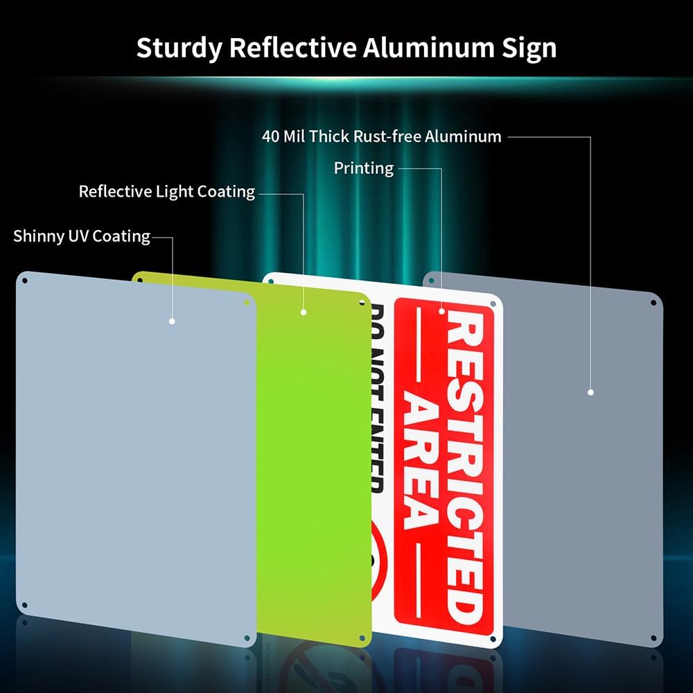 4 Pack Restricted Area Do Not Enter Authorized Personnel Only Sign, 10"x 7" .040 Rust Free Aluminum – Reflective, UV Protected and Weatherproof