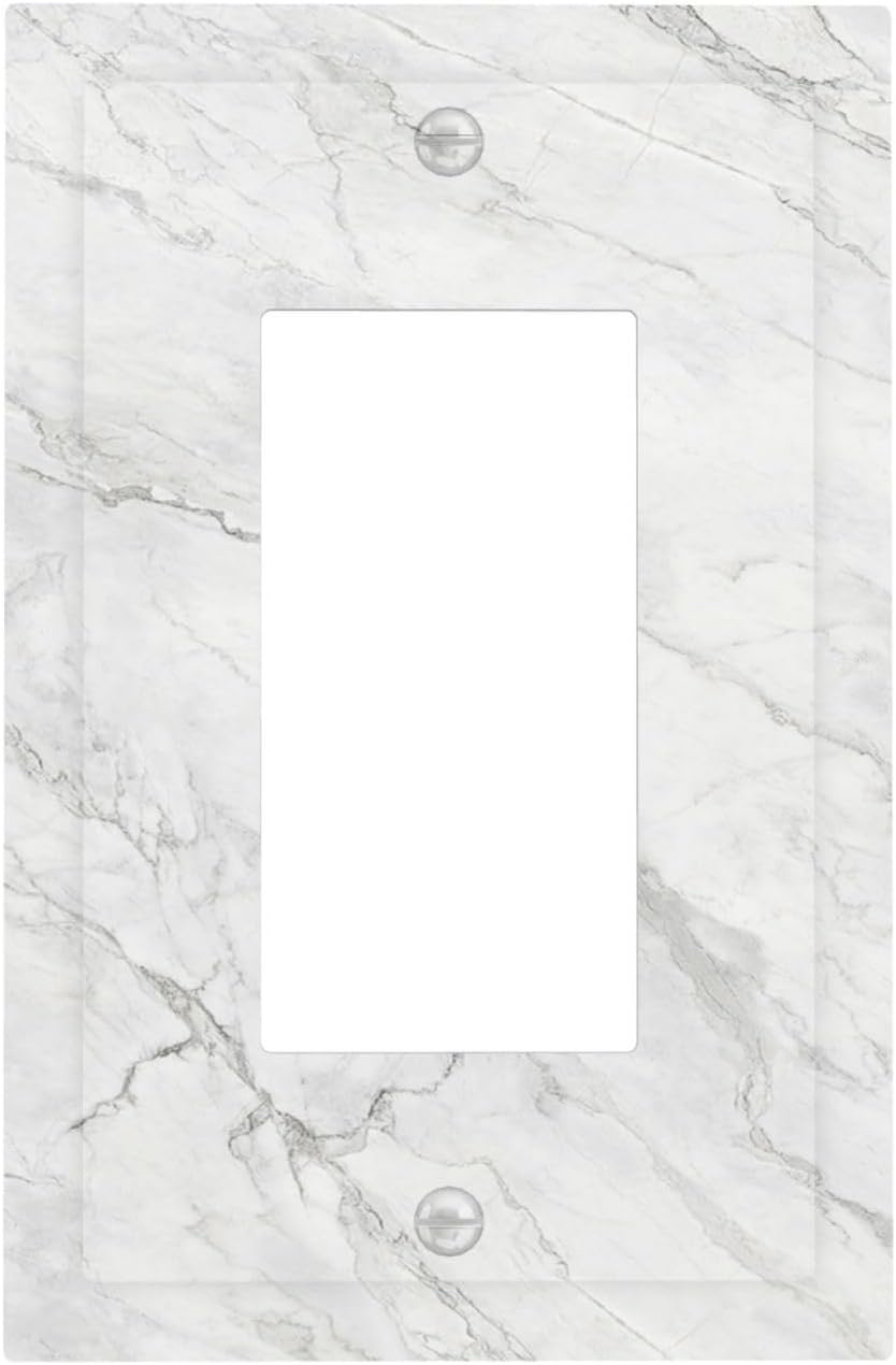 Decorative Outlet Covers Marble Granite White And Grey 1 Gang Single Rocker Light Switch Cover Plate Wall Plates GFCI Faceplate for Home Bedroom Decor