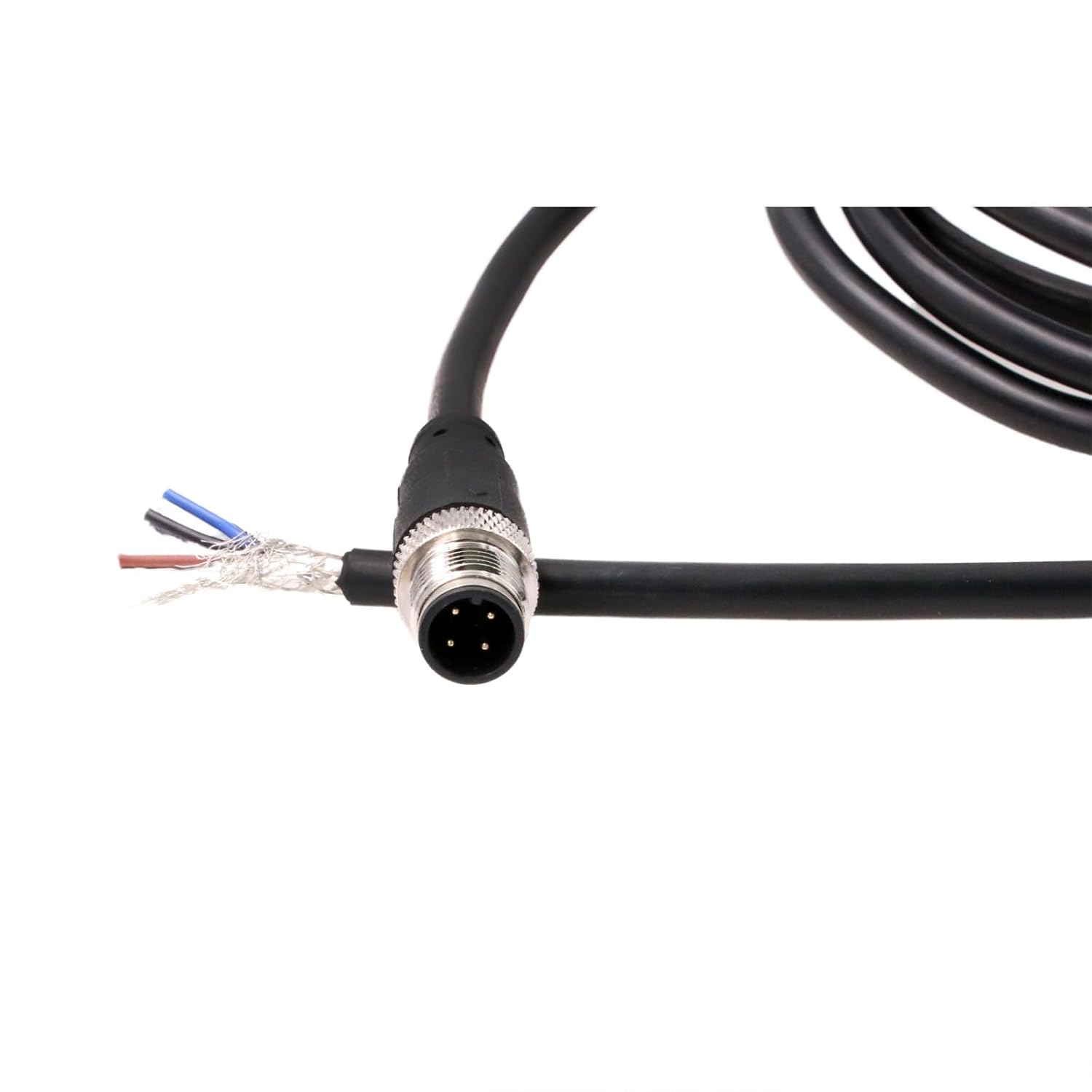 M12 A Code 4 pin Male Cable to Open Wire for Industrial Sensor Encoder Actuator Automation Device Network IO Link Profibus Power Data, Shield 30m