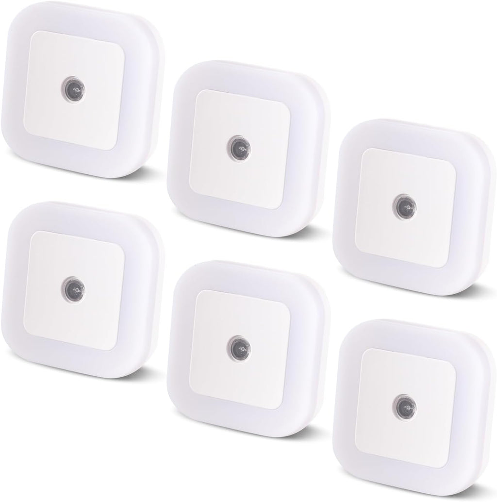 Night Light, 0.5W Daylight White LED Plug-in Night Light with Dusk to Dawn Sensor, Pack of 6 - Designed for Kids Room,Bedroom, Bathroom, Stairs, Kitchen