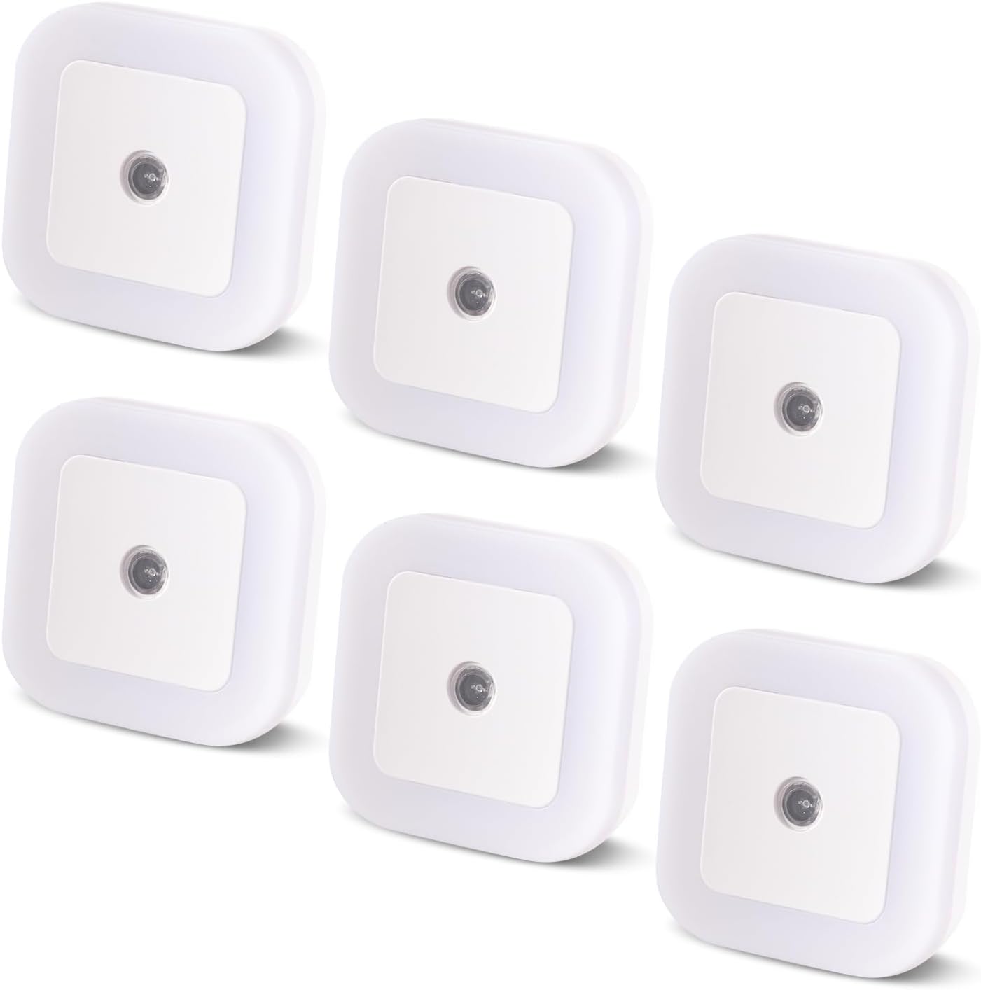 Night Light, 0.5W Daylight White LED Plug-in Night Light with Dusk to Dawn Sensor, Pack of 6 - Designed for Kids Room,Bedroom, Bathroom, Stairs, Kitchen
