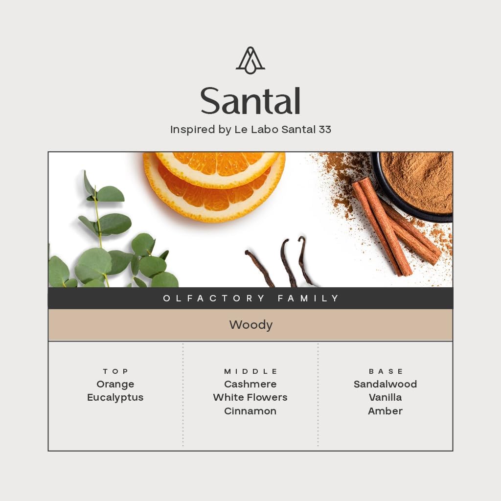 AromaPlan Hotel Scents Santal, 1.7 Fl Oz (50 ml)- Home Luxury Aroma & Hotel Fragrance Essential Oil- Hotel Essential Oil for Aromatherapy- USA Made, Bolder Aroma & Longer Lasting