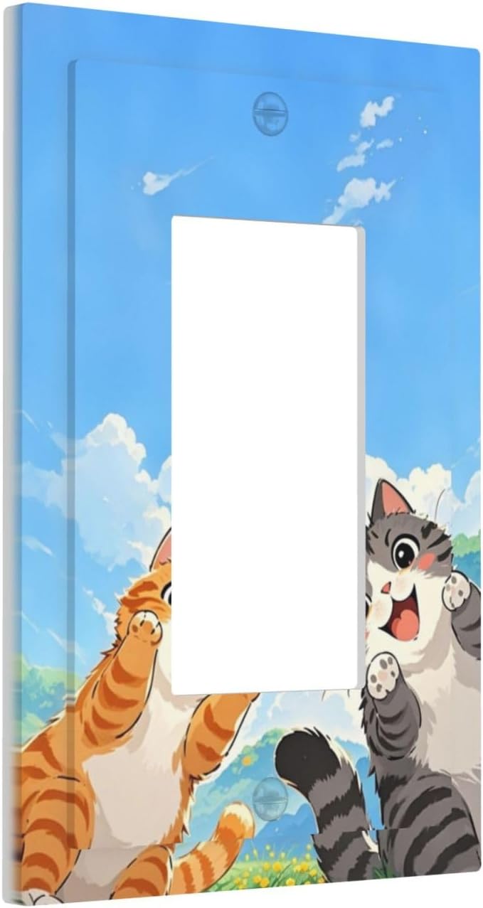 Decorative Outlet Covers Orange Gray Cute Cat Sky Cloud Cat S Paw 1 Gang Single Rocker Light Switch Cover Plate Wall Plates Gfci Faceplate For Kids Room Nursery Decor