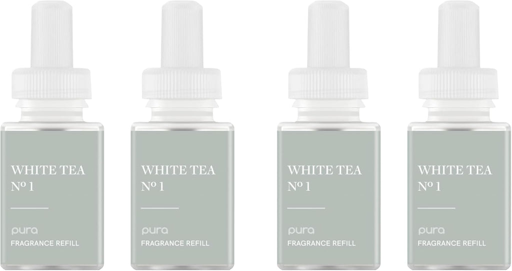 Pura Smart Home Air Diffuser Fragrance - Smart Scent Refill - Up to 120-Hours of Premium Fragrance per Refill for Home, Office & Apartment - 4 Pack, White Tea No. 1