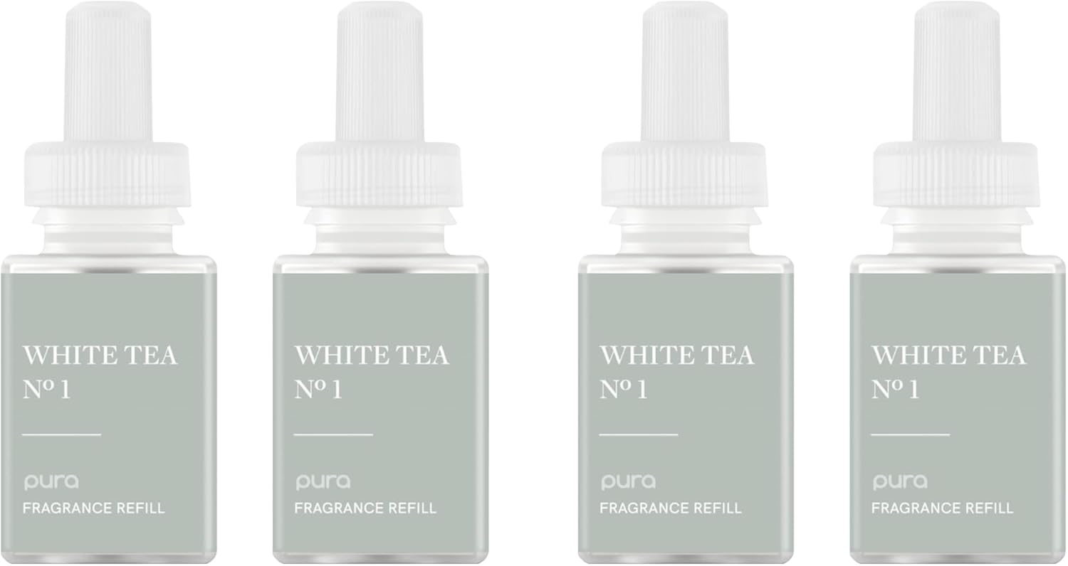 Pura Smart Home Air Diffuser Fragrance - Smart Scent Refill - Up to 120-Hours of Premium Fragrance per Refill for Home, Office & Apartment - 4 Pack, White Tea No. 1
