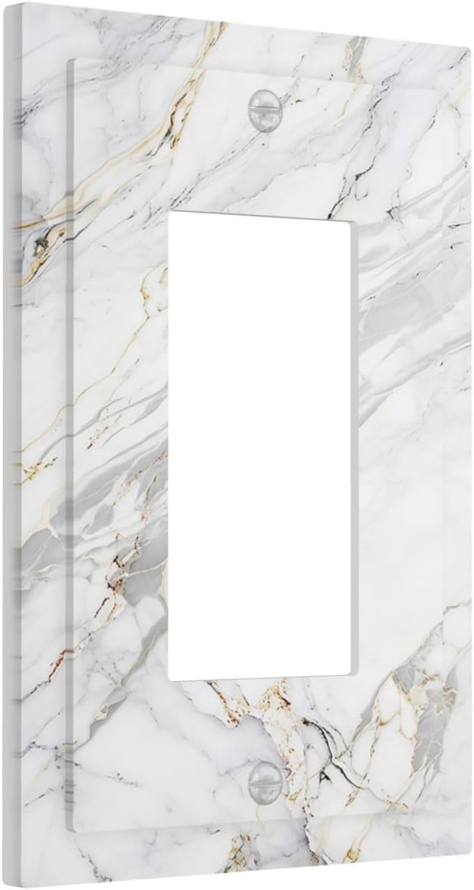 Decorative Outlet Covers Gray Gold Marble Abstract Modern Luxury 1 Gang Single Rocker Light Switch Cover Plate GFCI Wall Plates Electrical Switch Plate Cover for Bedroom Home Decor