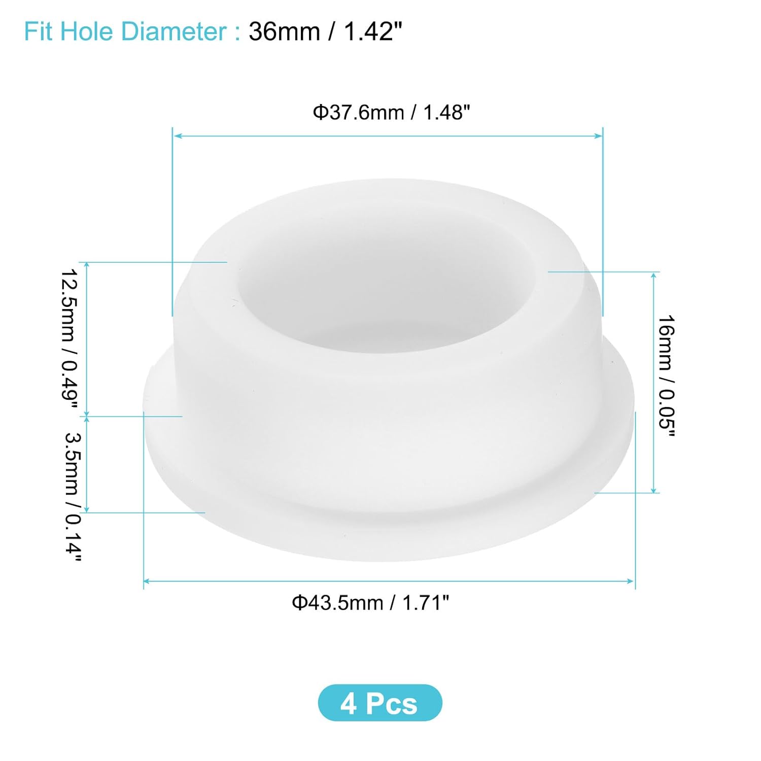 uxcell 4Pcs Silicone Hole Plug, Waterproof Round Rubber Stoppers Bottle Seal Plugs Tube Pipe End Caps for 36mm/1.42" Hole for Bathtub Bottle, White