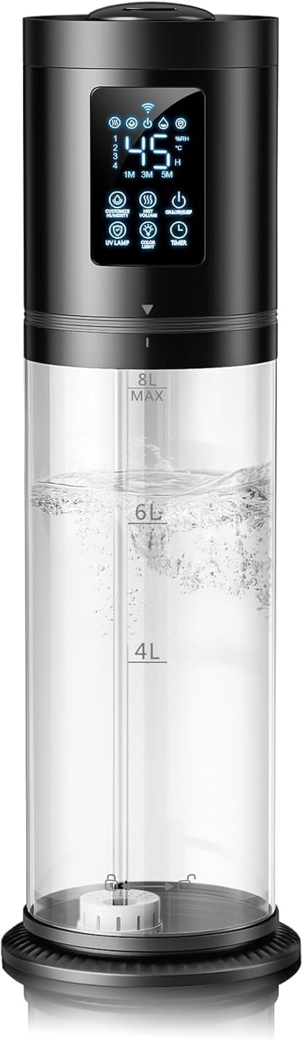 8L/2.1 Gal Humidifiers for Bedroom Large Room, 4 Levels Cool Mist Humidifier with Clear Tank, 7 Color Lights Essential Oil Diffuser with 16H Timer, Top Fill Air Humidifier for Home Plants Office