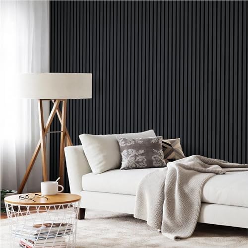 Wood Panels for Wall - Oak Acoustic Wall Panels - 4PK Wall Wood Panels - 94.49” x 12 - Soundproof Wall Panels for Decor - Acoustic Slat Wood Wall Panels for Interior Decoration of Walls (Oak) (Black)