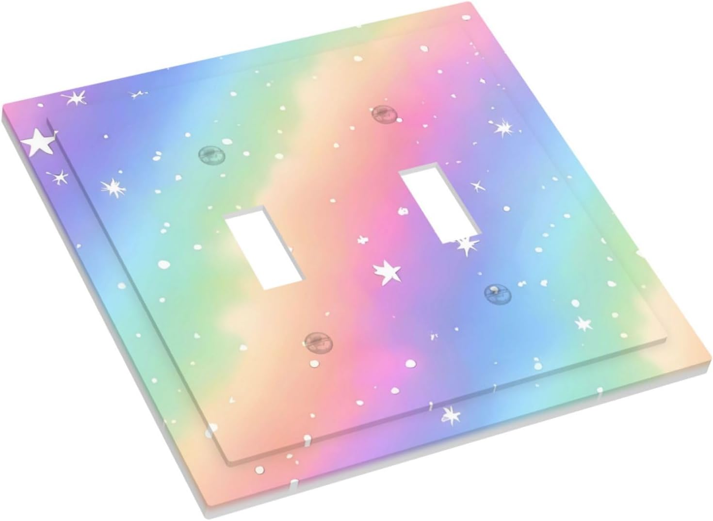 Decorative Light Switch Cover Plate Pink Blue Purple Iridescent Rainbow 2 Gang Outlet Covers Double Toggle Wall Plates for Electrical Outlets Switch Plate Covers Faceplate for Home Decor