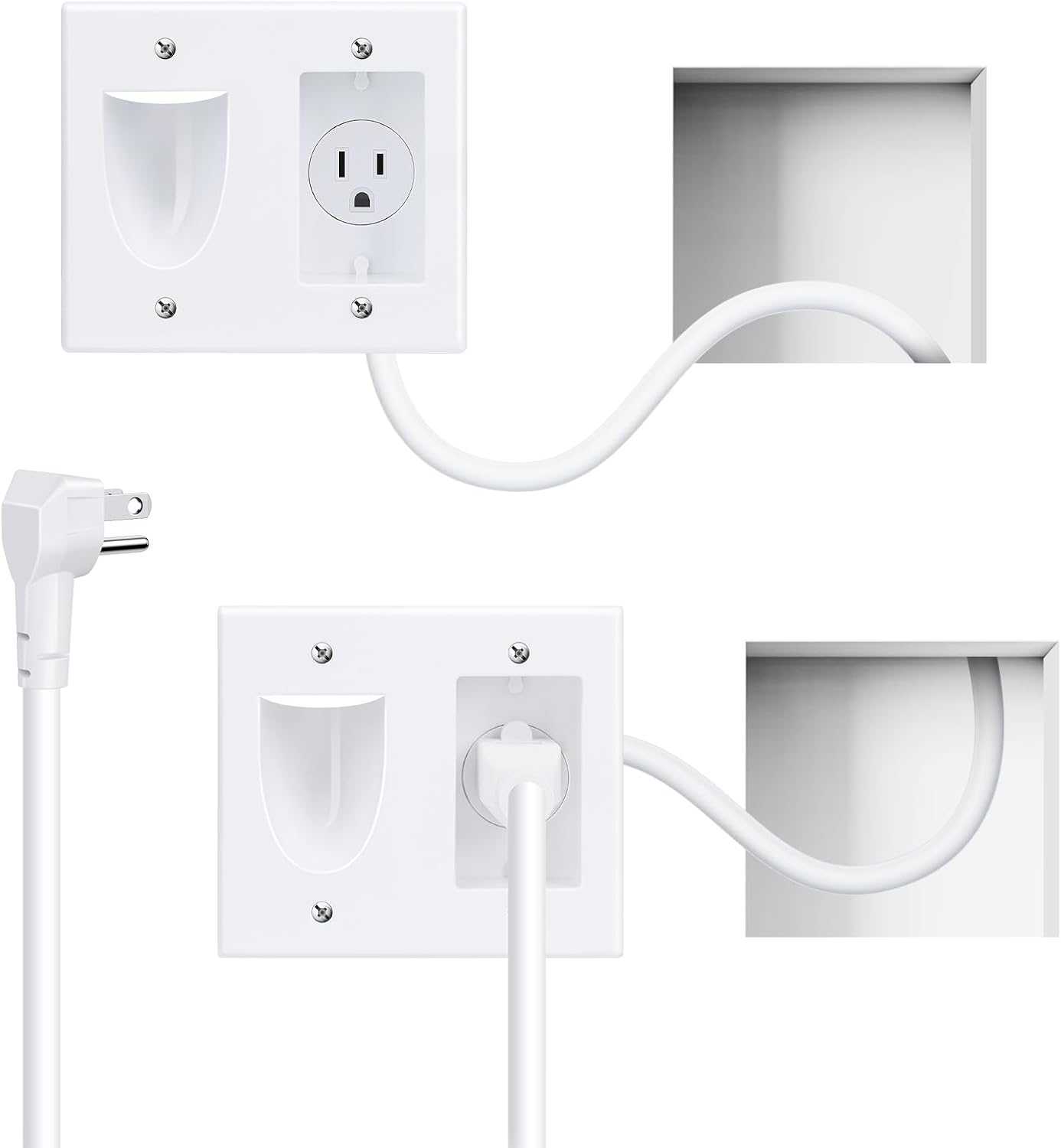 in Wall Cable Management Kit,TV Cord Hider for Wall Mounted TV with Triple Outlet,6.5FT Power Cable and 6.2FT Extension Cable,20A TV Wire Hider for Wall