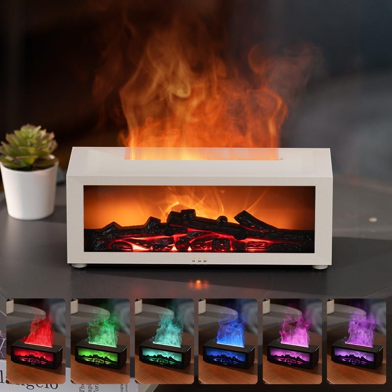 Essential Oil Diffuser, Fireplace Flame Oil Diffuser - Aromatherapy Aroma Humidifier, Upgrade 7 Flame Colors Noiseless 150ml Remote Control - Perfect for Bedroom Home Office (Fireplace Black)
