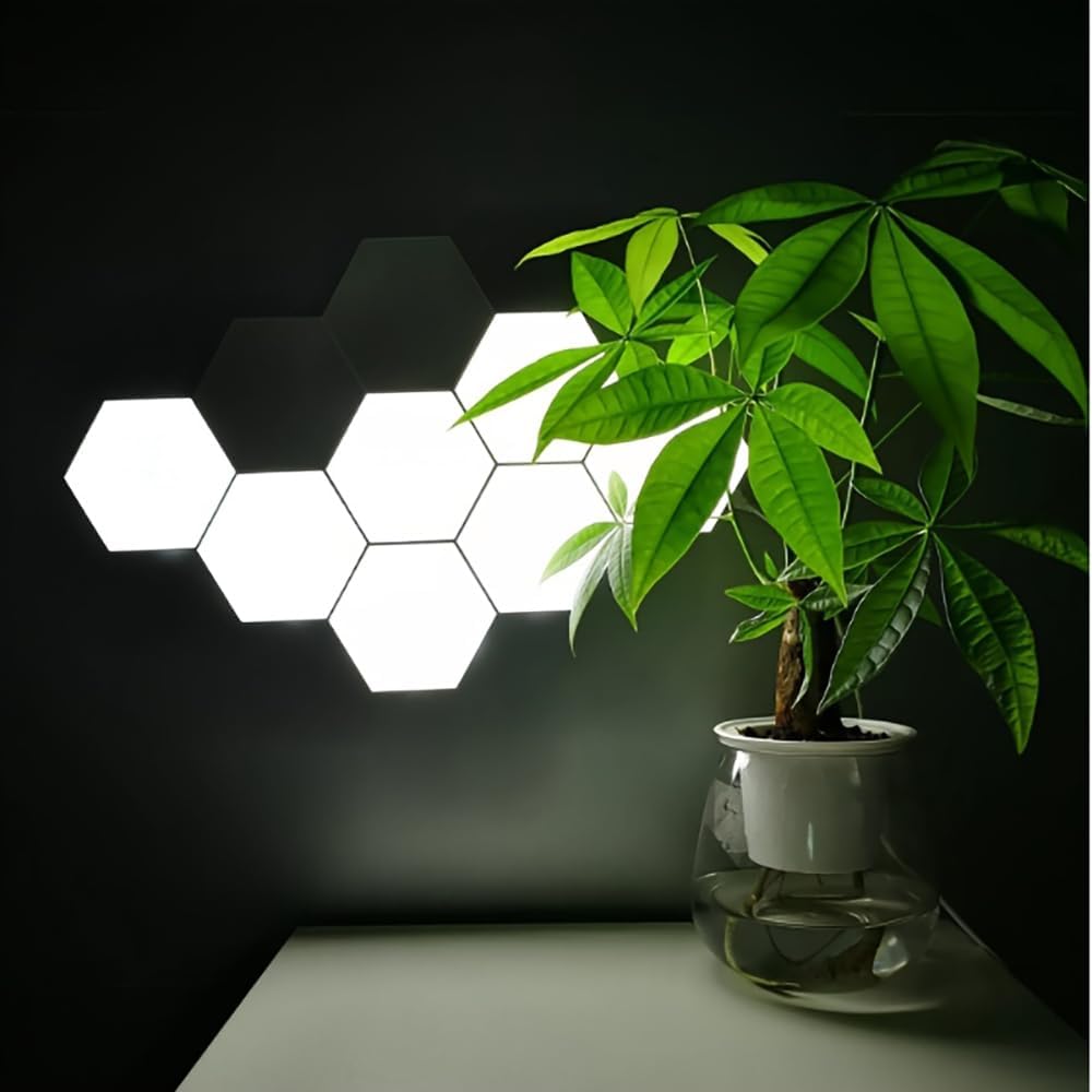 Hexagon Lights, Minimalist White Touch Night Light, Center Touch-Sensitive Wall Panels, Hex Light with USB-Power for Autism, Game Room Decor, Party (6)