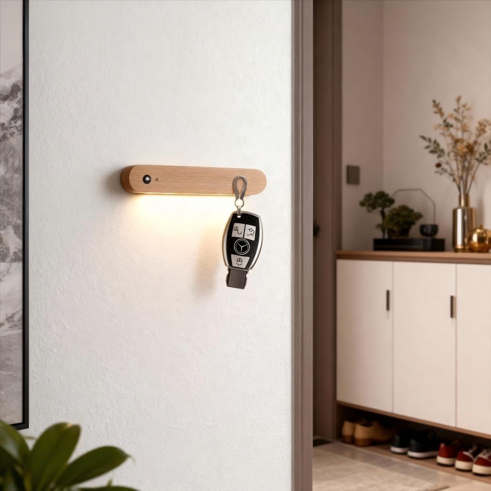 LED Motion Sensor Night Light Battery Operated Wall Light-USB Rechargeable Magnetic Light with Warm White Light for Kids Room Bathroom Cabinet Closet Hallway Comes