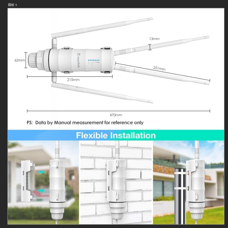WAVLINK AC1200 Outdoor WiFi Extender, 2025 Long Range Dual Band 2.4GHz+5GHz Weatherproof WiFi Access Point with POE, High Power Signal Booster, Router/AP/Repeater Mode, 4x7dBi Antennas for Home & Yard